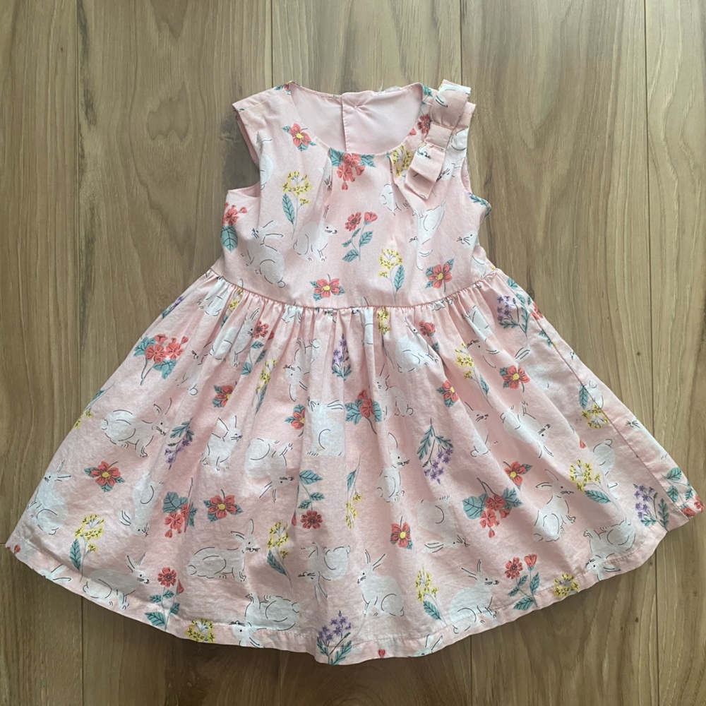 Floral Pink Bunny Print Sleeveless Dress Size 9 Months
